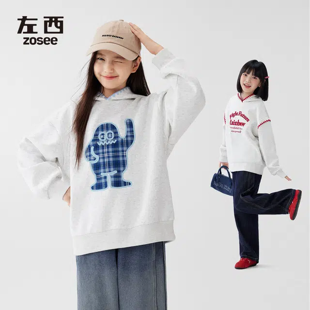 左西卫衣 撞色编织线连帽卡通动漫常规休闲 青少年