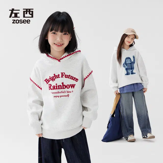 左西卫衣 撞色编织线连帽卡通动漫常规休闲 青少年