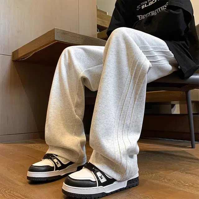 沐诚阳译 潮牌百搭运动卫裤美式复古阔腿裤子青少年垂感潮休闲裤 男款