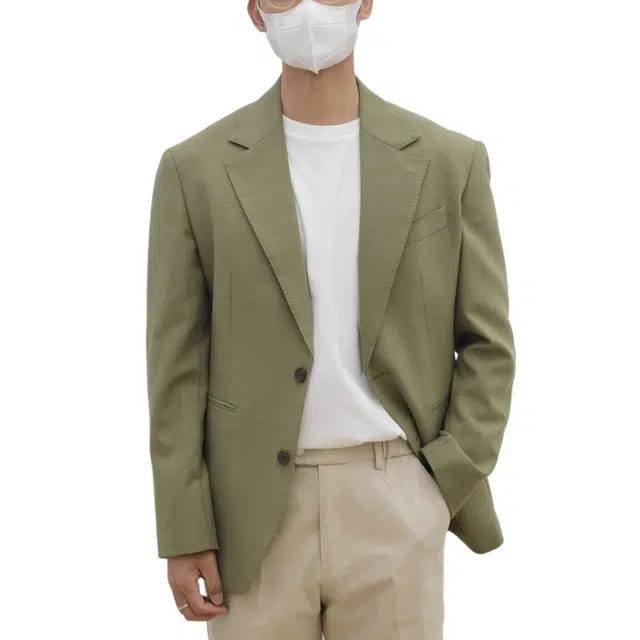 沐诚阳译 外套男士定制水滴袋双珠边米兰眼瀑布袖轻熟风宽松直筒阔腿裤复古休闲西服西装 男款
