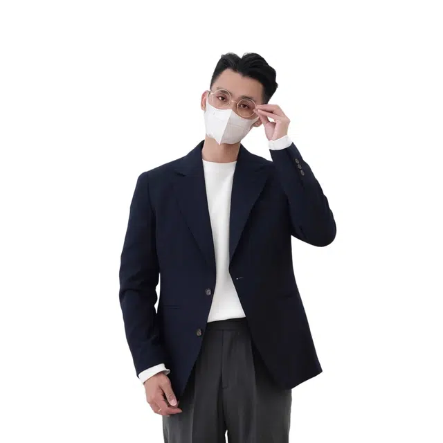 沐诚阳译 外套男士定制水滴袋双珠边米兰眼瀑布袖轻熟风宽松直筒阔腿裤复古休闲西服西装 男款