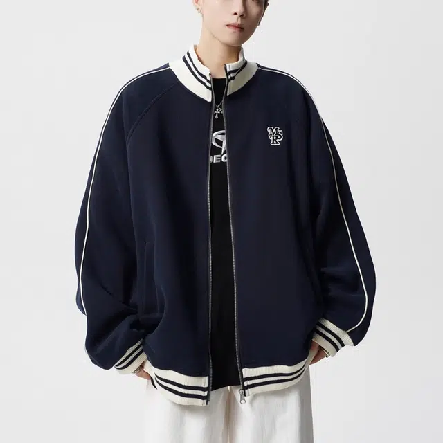 沐诚阳译  美式高级条纹高街潮牌刺绣复古学院风春秋外套棒球服 男款