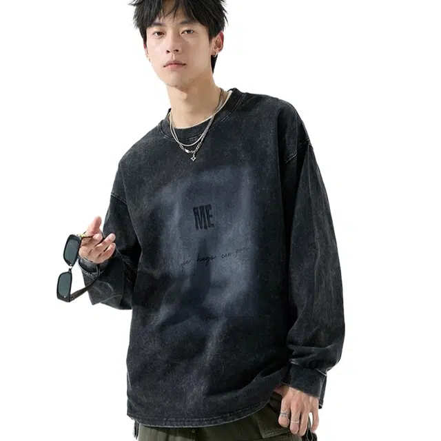 沐诚阳译 复古简约潮扎染渐变字母美式卫衣 男款
