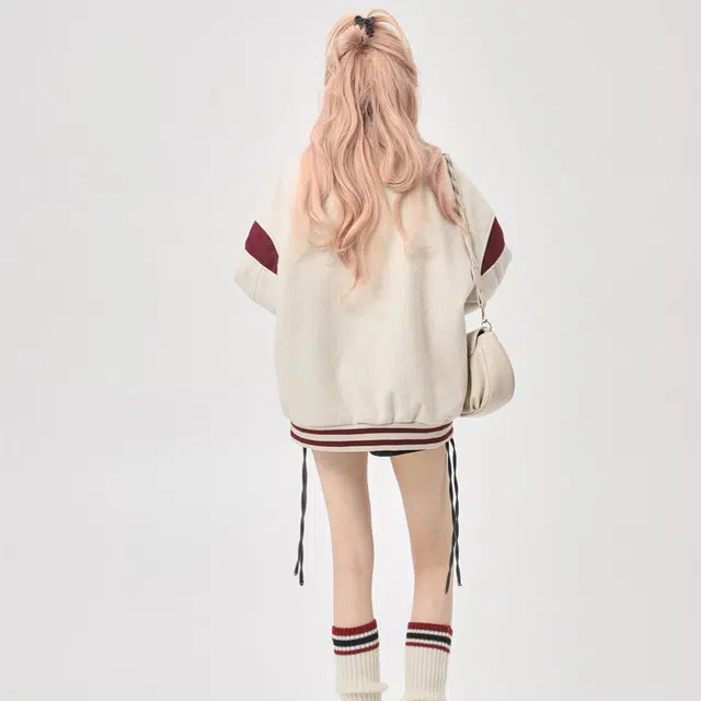 沐诚阳译  美式宽松拼接情侣外套女春秋款设计感小众飞行员夹克棒球服 男女同款