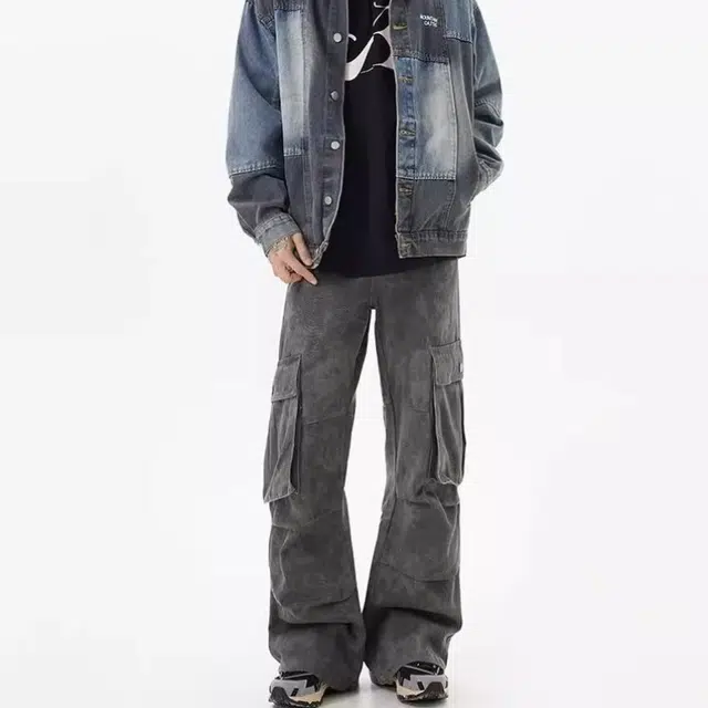沐诚阳译 美式重工潮牌宽松设计感休闲直筒工装裤 男款