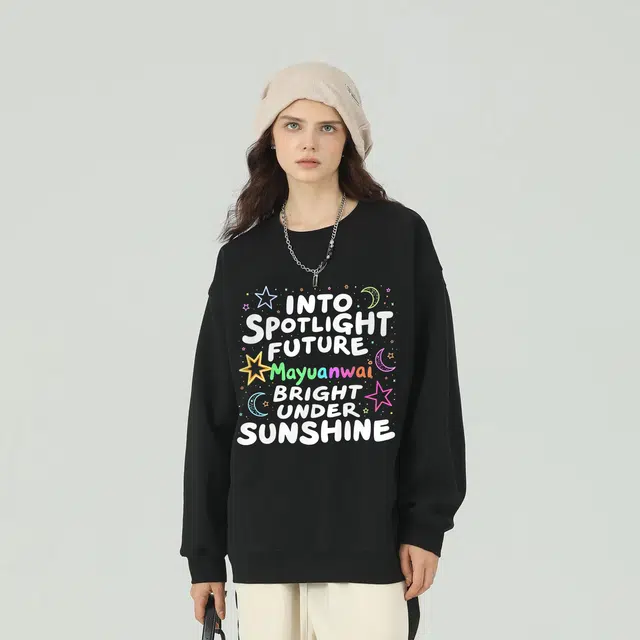 马员外 美式复古高街休闲舒适宽松日常通勤印花字母星空卡通动漫圆领套头落肩长袖卫衣 男女同款