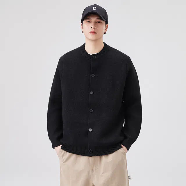 马员外 美式高街复古休闲百搭日常通勤舒适亲肤绵羊绒开衫单排扣立领针织衫 男女同款