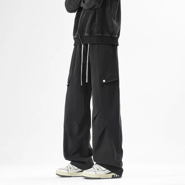 马员外 美式复古痞帅高级感阔腿宽松设计日常通勤百搭工装亲肤拖地休闲裤 男女同款