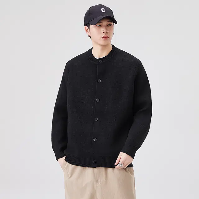 马员外 美式高街复古休闲百搭日常通勤舒适亲肤绵羊绒开衫单排扣立领针织衫 男女同款