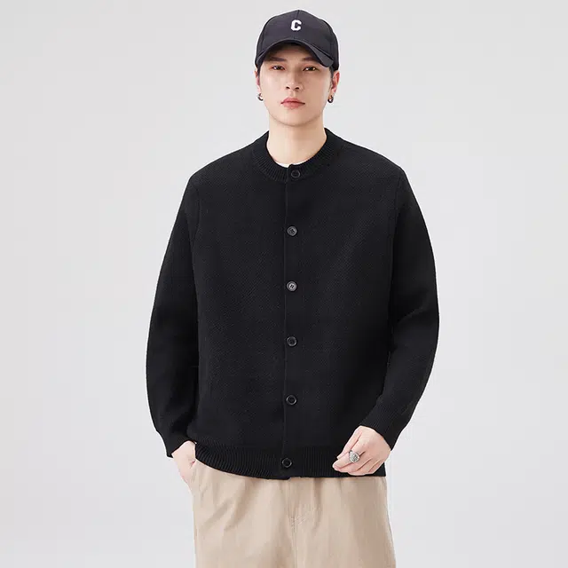 马员外 美式高街复古休闲百搭日常通勤舒适亲肤绵羊绒开衫单排扣立领针织衫 男女同款