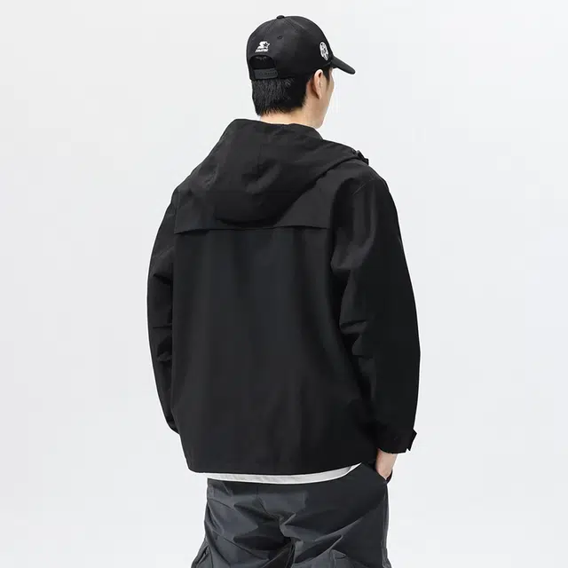 马员外 美式高街复古纯色宽松百搭休闲拼接落肩日常通勤拉链潮流工装连帽大口袋夹克 男女同款