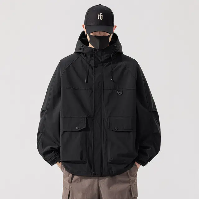 马员外 美式高街复古纯色宽松连帽简约时尚百搭潮流休闲运动工装加肥加大飞行员防风夹克 男女同款