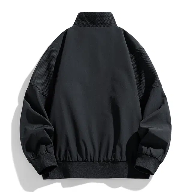 马员外 美式高街复古纯色宽松百搭休闲拼接翻立落肩日常通勤拉链潮流夹克 男女同款