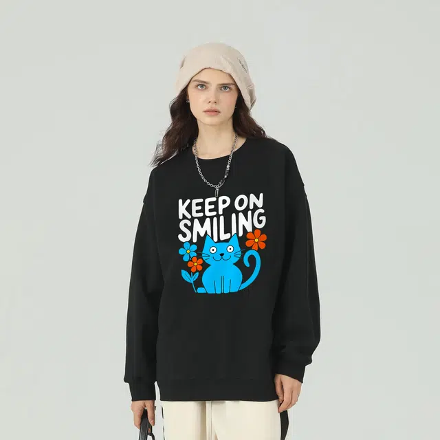 马员外 美式复古高街休闲舒适宽松日常通勤重磅印花字母圆领套头植物花卉涂鸦落肩长袖卡通卫衣 男女同款