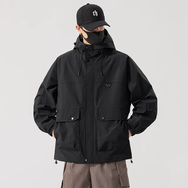 马员外 美式高街复古纯色宽松连帽简约时尚百搭潮流休闲运动工装加肥加大飞行员防风夹克 男女同款