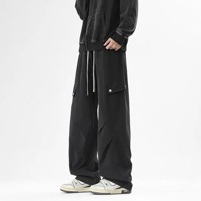 马员外 美式复古痞帅高级感阔腿宽松设计日常通勤百搭工装亲肤拖地休闲裤 男女同款