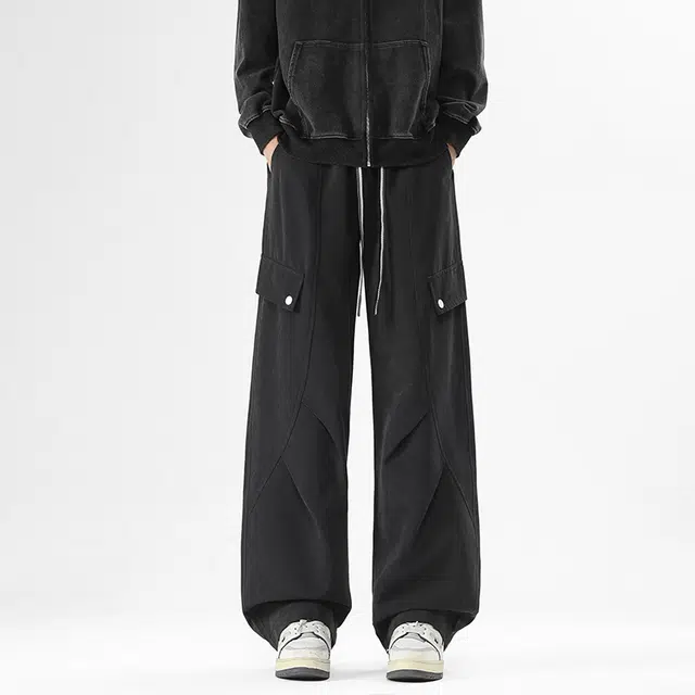 马员外 美式复古痞帅高级感阔腿宽松设计日常通勤百搭工装亲肤拖地休闲裤 男女同款