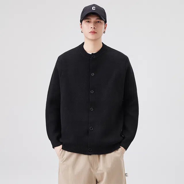 马员外 美式高街复古休闲百搭日常通勤舒适亲肤绵羊绒开衫单排扣立领针织衫 男女同款