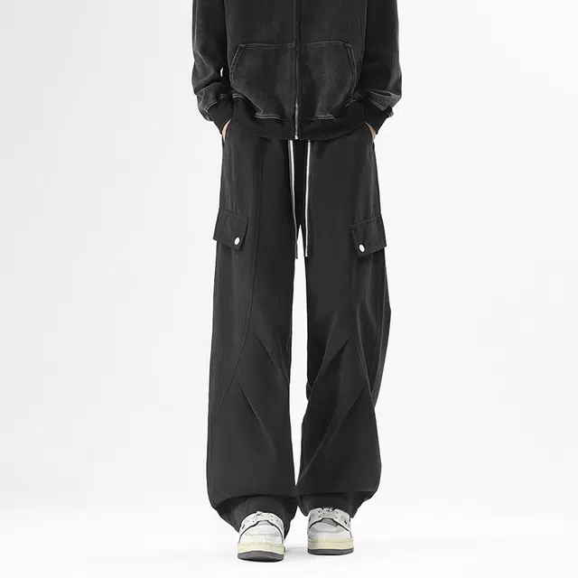 马员外 美式复古痞帅高级感阔腿宽松设计日常通勤百搭工装亲肤拖地休闲裤 男女同款