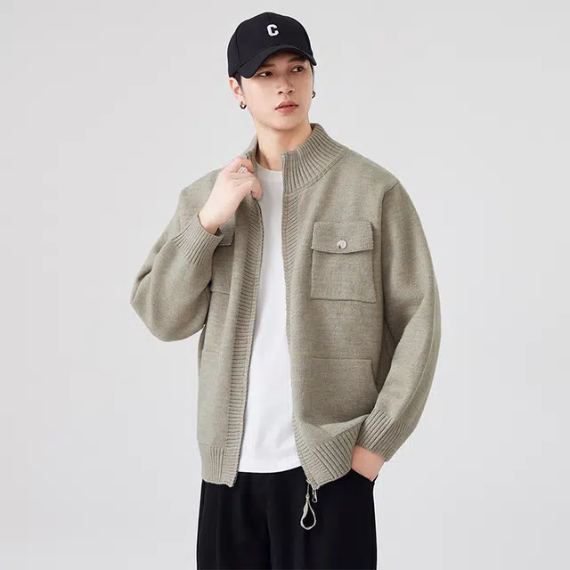 马员外 秋冬美式复古休闲宽松百搭舒适潮流开衫工装高领针织衫 男女同款