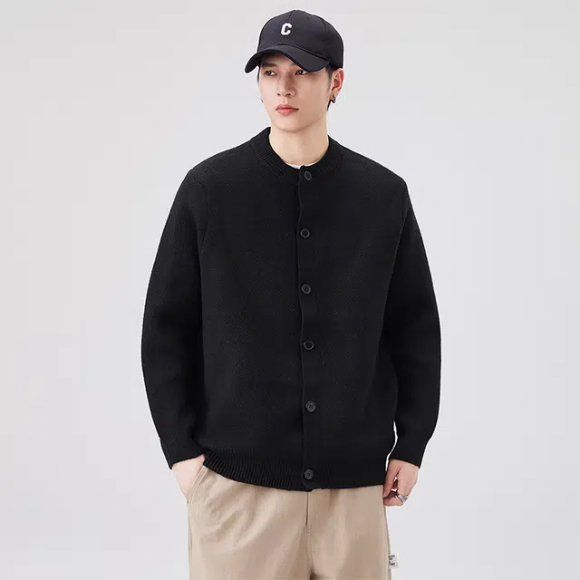 马员外 美式高街复古休闲百搭日常通勤舒适亲肤绵羊绒开衫单排扣立领针织衫 男女同款