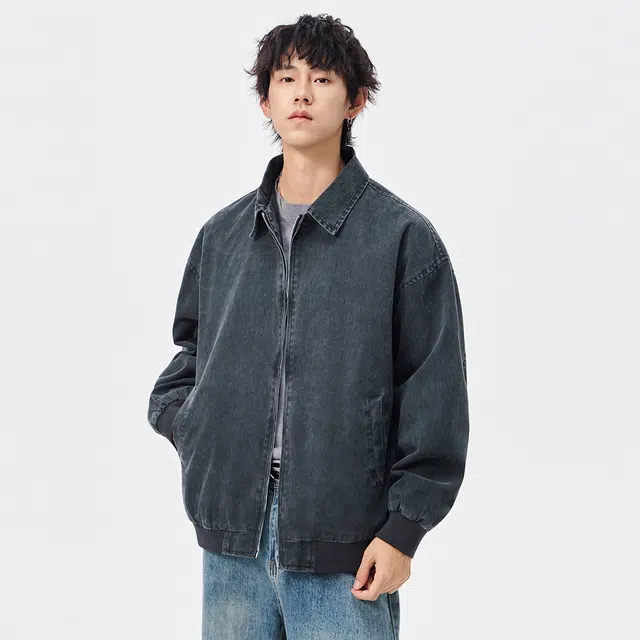 马员外 美式高街复古纯棉百搭休闲宽松日常通勤保暖落肩户外翻领拉链水洗做旧夹克 男女同款