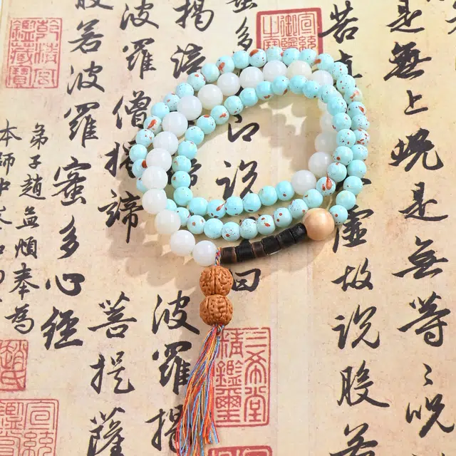 古韵归龙山文创 新中式国风禅意古风双圈叠带八方来财招财纳福文艺复古风好运连连诸事顺遂文玩念珠 菩提子/菩提籽 手串 男女同款情侣款