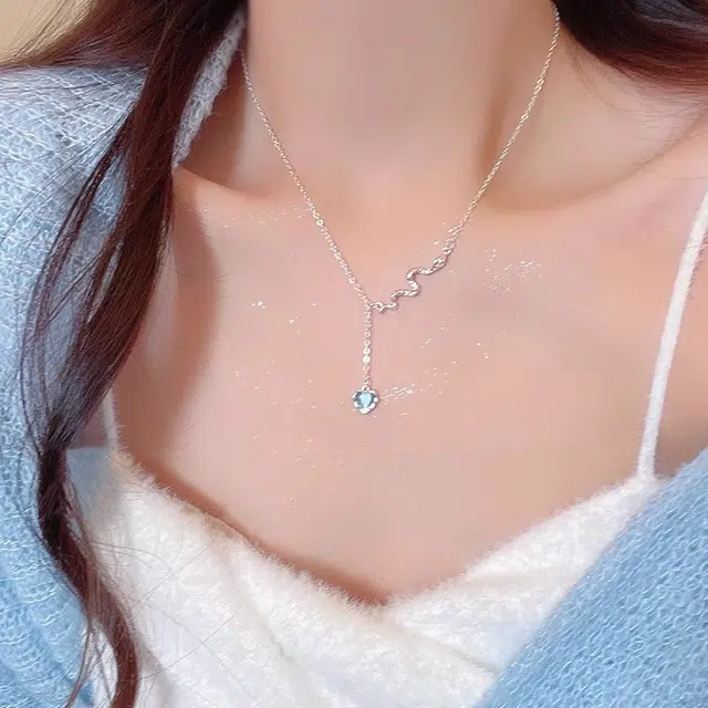 钰宝悦 灵蛇 时尚潮流甜酷蛇形蓝色爱心流苏锁骨链 精致简约小众设计轻奢高级感清冷气质氛围感颈链#好运 锆石 项链 女款