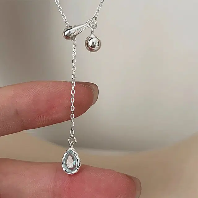 钰宝悦 蓝眼泪 精致闪耀森系甜美梦幻蓝色水滴流苏抽拉式可调节 轻奢小众气质清新优雅日常百搭 锆石 项链 女款