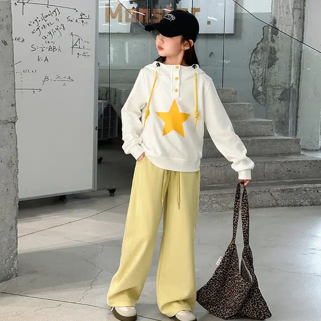 比比我休闲运动套装  女童春秋季五角心拼色连帽大童潮牌小孩衣服 小女孩长袖洋气时髦 舒适帅气轻便