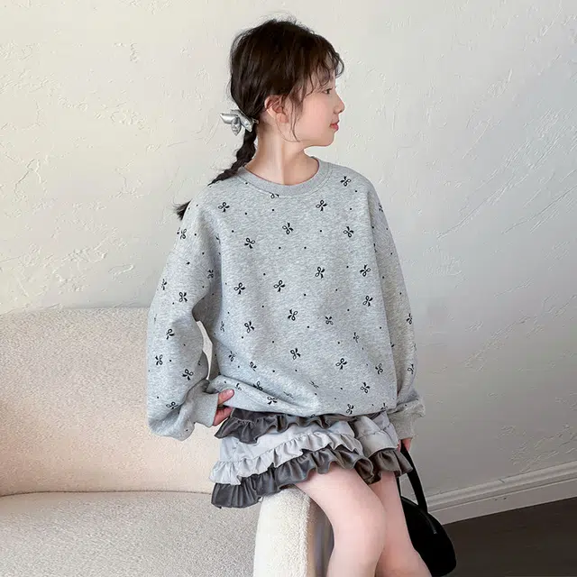 比比我休闲运动套装  女童春秋季蝴蝶结卫衣大童潮牌小孩衣服 小女孩短袖洋气时髦 舒适帅气轻便