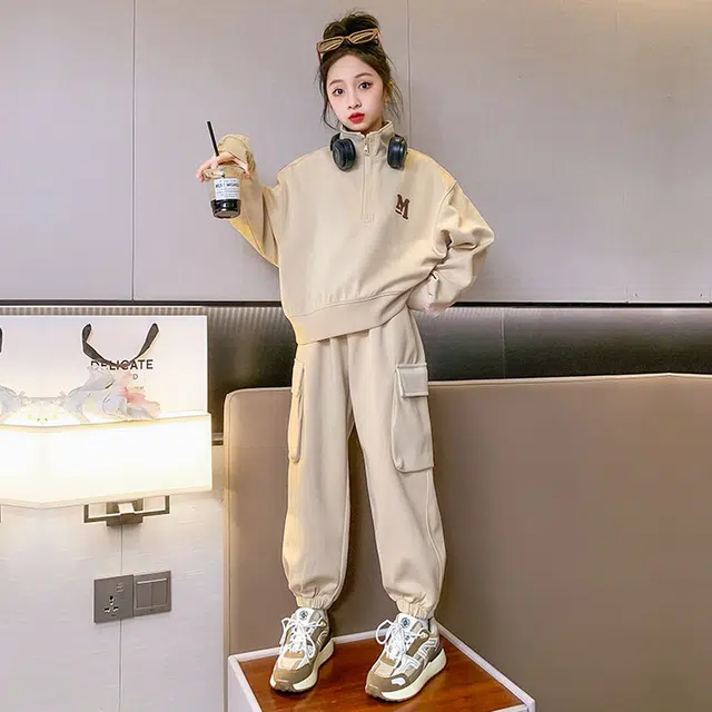 比比我休闲运动套装   女童春秋季全棉复合大童潮牌小孩衣服 小女孩短长袖洋气时髦 舒适帅气轻便