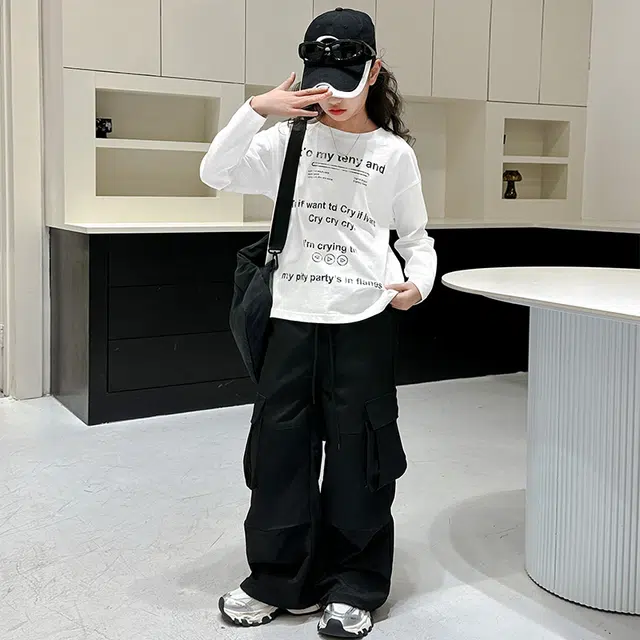 比比我休闲运动套装  女童春秋季字母工装裤大童潮牌小孩衣服 小女孩长袖洋气时髦 舒适帅气轻便
