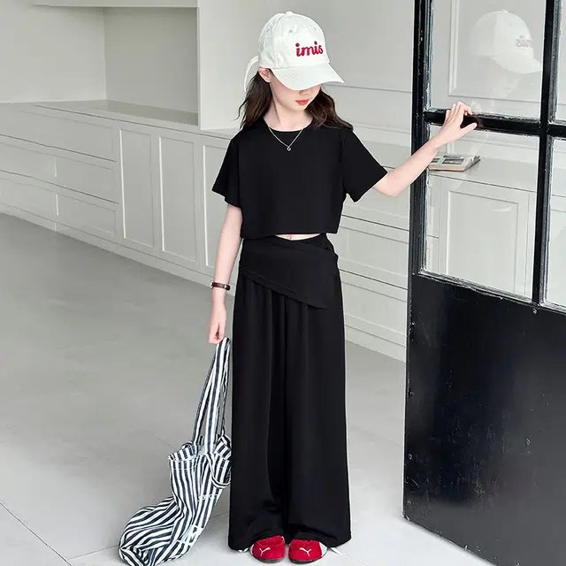 比比我儿童休闲运动套装 女童夏季 小孩衣服 小女孩纯色  大童潮牌 百搭舒适 潮流短袖