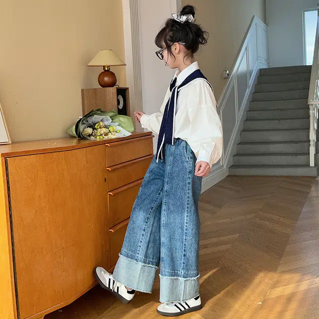 比比我休闲运动套装  女童春秋季白衬衫大童潮牌小孩衣服 小女孩长袖洋气时髦 舒适帅气轻便