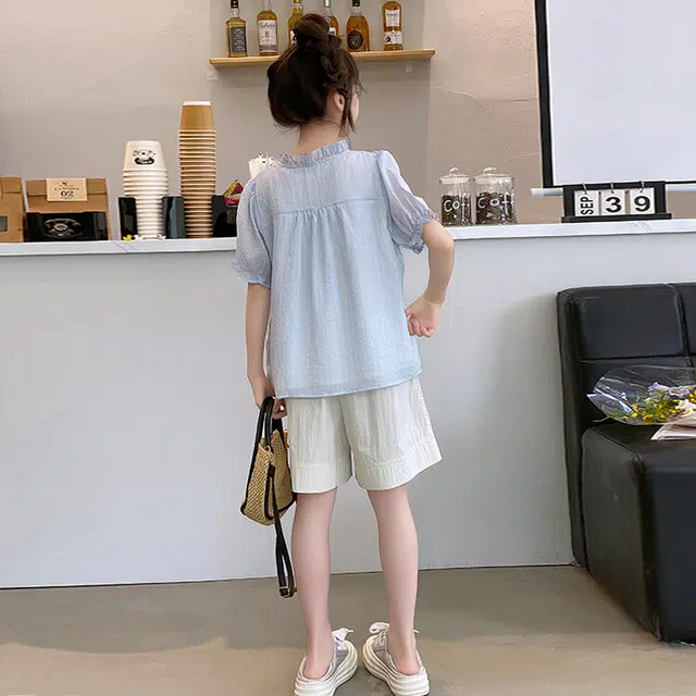 比比我休闲运动套装 女童夏季服装 大童潮牌 小孩衣服 小女孩短袖 洋气时髦