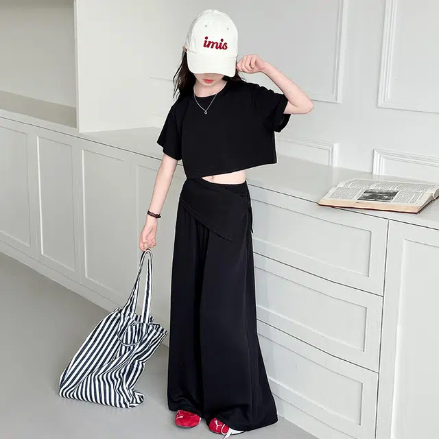 比比我儿童休闲运动套装 女童夏季 小孩衣服 小女孩纯色  大童潮牌 百搭舒适 潮流短袖
