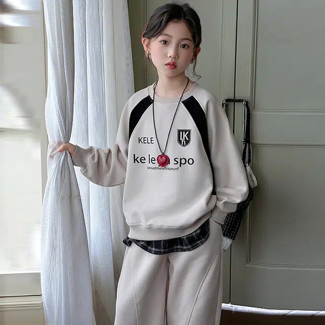 比比我休闲运动套装  女童春秋季 韩版 百搭大童潮牌小孩衣服 小女孩长袖洋气时髦 舒适帅气轻便显瘦