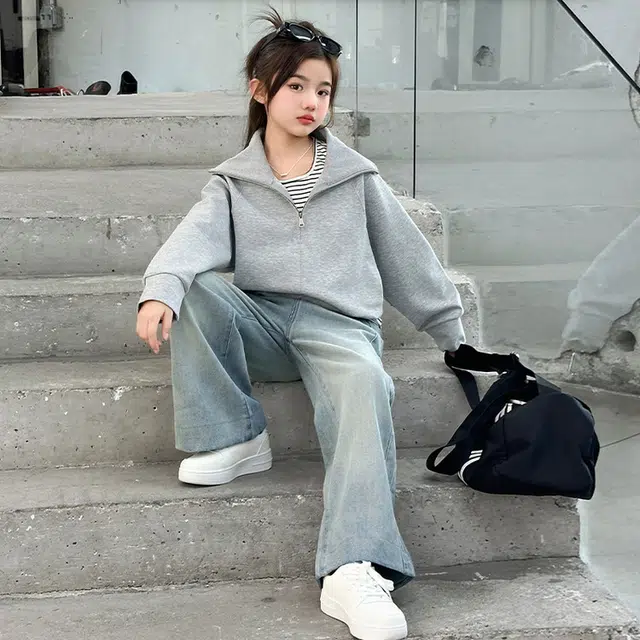 比比我休闲运动套装  女童春秋季 宽松时尚百搭大童潮牌小孩衣服 小女孩短袖洋气时髦 舒适帅气轻便