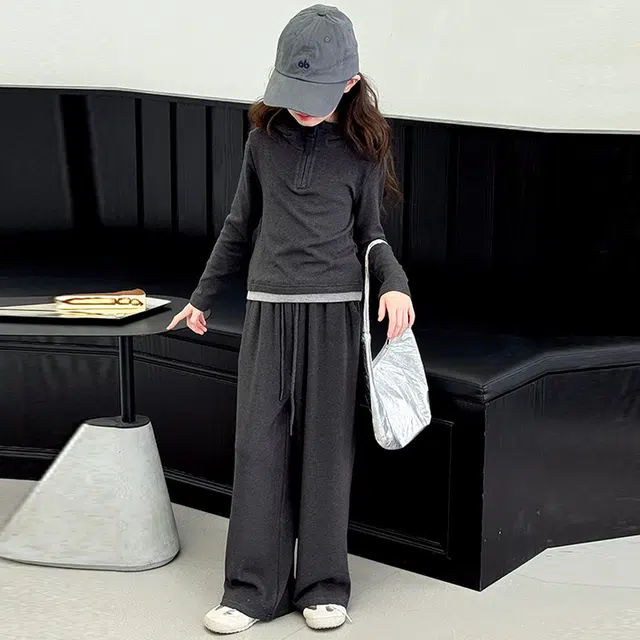 比比我休闲运动套装  女童春秋季拉链拼接大童潮牌小孩衣服 小女孩短袖洋气时髦 舒适帅气轻便