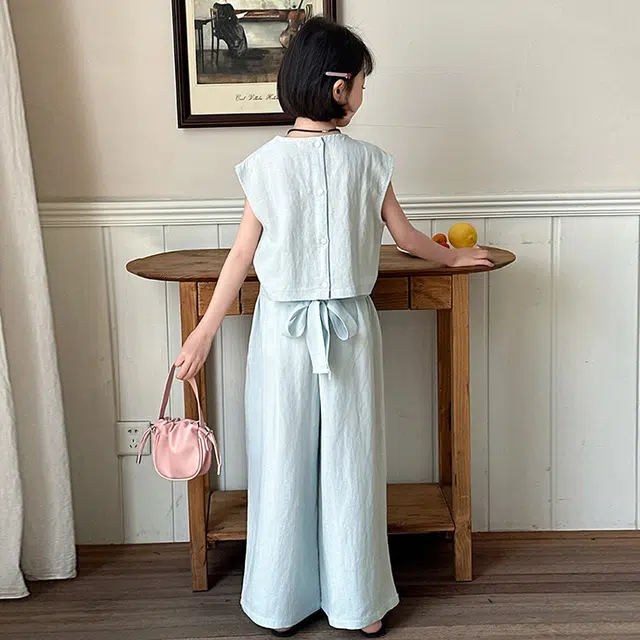 比比我儿童套装  休闲运动  女童夏季服装  小孩衣服 小女孩棉麻套  大童潮牌