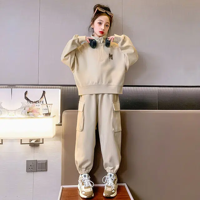 比比我休闲运动套装   女童春秋季全棉复合大童潮牌小孩衣服 小女孩短长袖洋气时髦 舒适帅气轻便