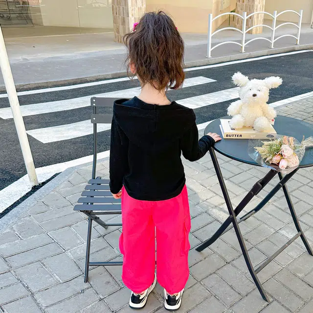 比比我休闲运动套装  女童春秋季连帽工装裤大童潮牌小孩衣服 小女孩短袖洋气时髦 舒适帅气轻便