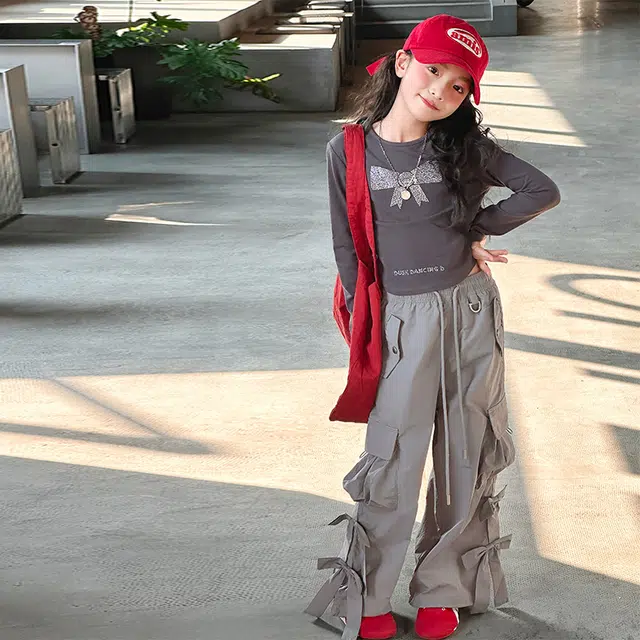 比比我休闲运动套装  女童春秋季针织卫衣工装裤大童潮牌小孩衣服 小女孩短袖洋气时髦 舒适帅气轻便