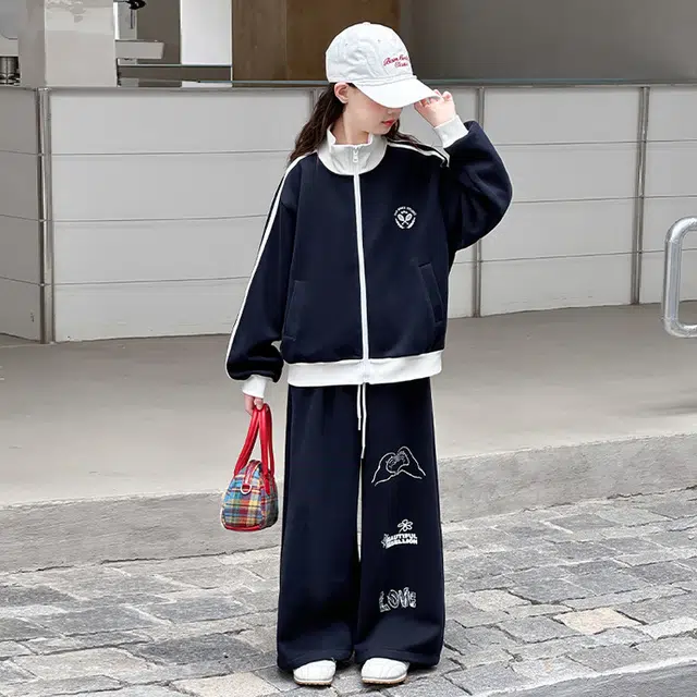 比比我休闲运动套装  女童春秋季 韩版 时尚百搭大童潮牌小孩衣服 小女孩长袖洋气时髦 舒适帅气轻便