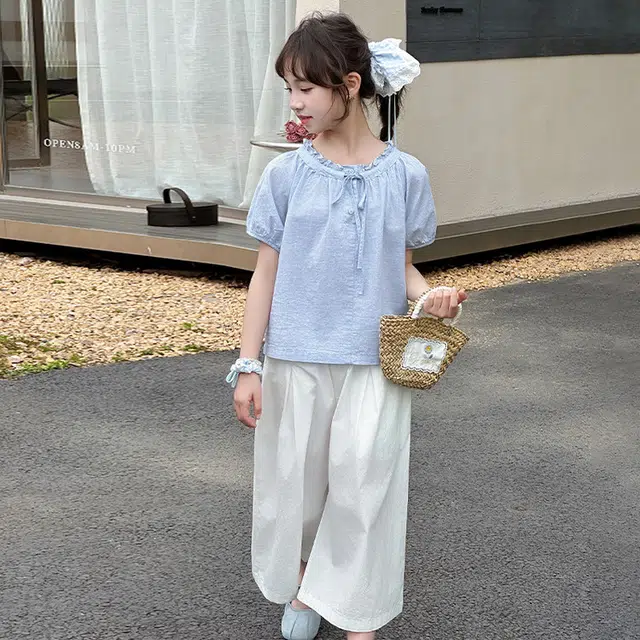 比比我儿童休闲运动套装 女童夏季 小孩衣服 小女孩短袖 洋气短裤套 大童潮牌