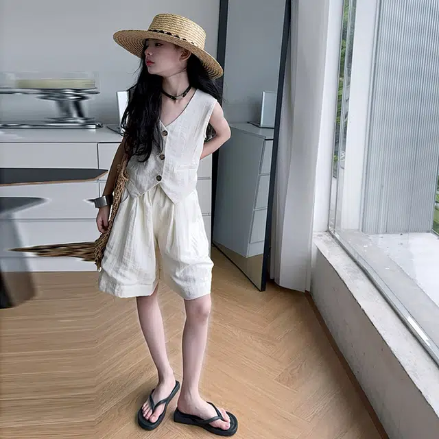 比比我儿童休闲运动套装 女童夏季  小孩衣服 小女孩字母短袖 洋气短裤套 大童潮牌