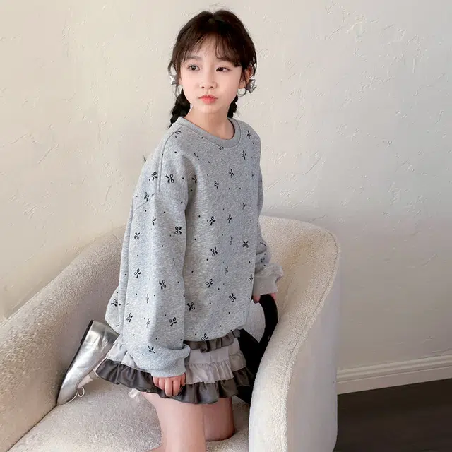 比比我休闲运动套装  女童春秋季蝴蝶结卫衣大童潮牌小孩衣服 小女孩短袖洋气时髦 舒适帅气轻便
