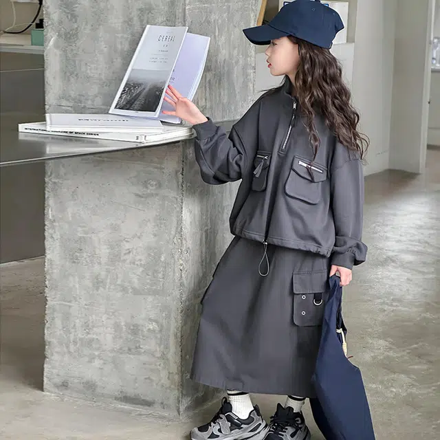 比比我休闲运动套装  女童春秋季大童潮牌工装风时髦小孩衣服 小女孩长袖洋气 舒适帅气轻便