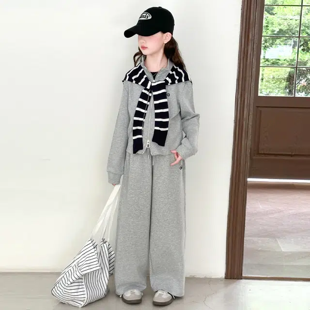 比比我休闲运动套装  女童春秋季条纹披肩大童潮牌小孩衣服 小女孩长袖洋气时髦 舒适帅气轻便